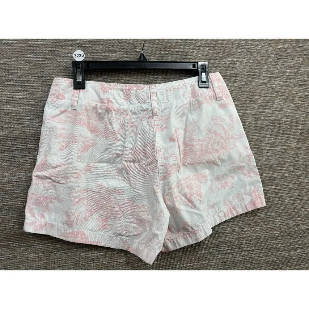 Vintage Herman Geist Women Sz 10 White/Pink Toile De Jouy Pattern Shorts